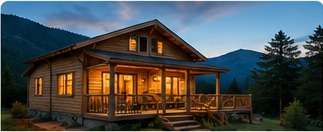 Log cabin exterior in the mountains