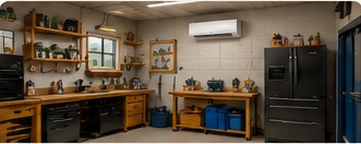 Home garage workshop interior