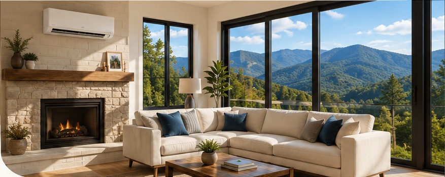 Wall-mounted ductless mini split in a mountain home